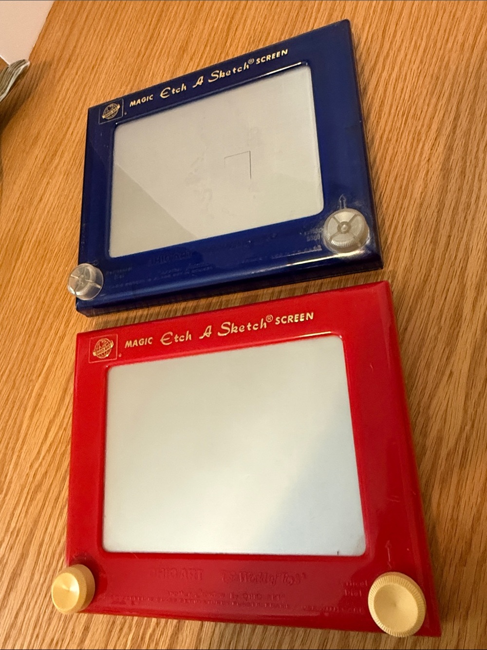 Vintage Ohio Art Magic  Etch A Sketch Screens in Blue and Red